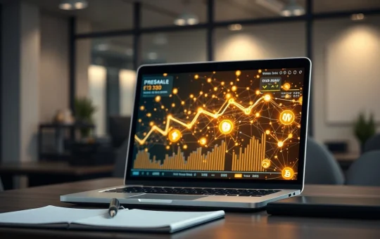 Analysis of crypto presale tokenomics and fundraising trends on a laptop screen.
