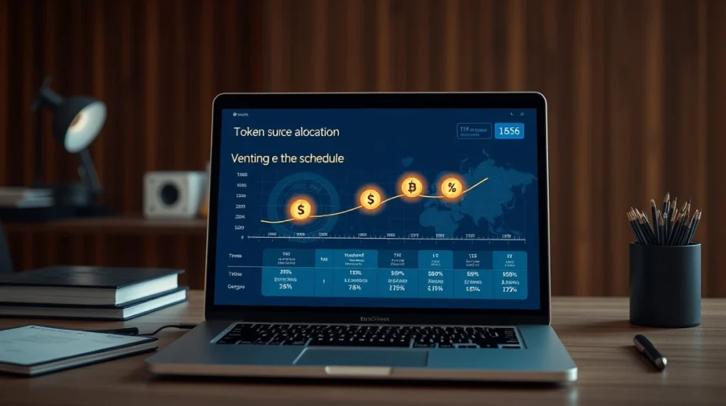 Blockchain interface showing tokenomics and vesting schedule for a crypto presale.