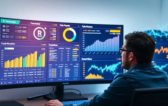 Analyst reviewing cryptocurrency presale data and tokenomics charts on computer screen