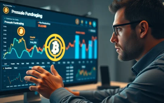 Analyst reviews crypto presale tokenomics and fundraising data on a digital dashboard.