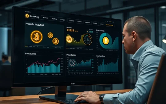 An investor analyzes a dashboard with crypto presale token data and charts.