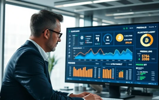 Professional analysis of crypto presale tokenomics and fundraising data on digital dashboard