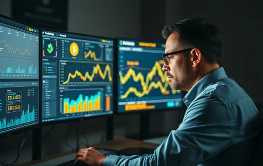 Analyst reviews crypto presale dashboards and tokenomics data on multiple monitors.