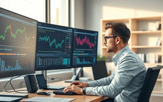 Financial analyst reviewing cryptocurrency market data and blockchain network metrics for investment strategy