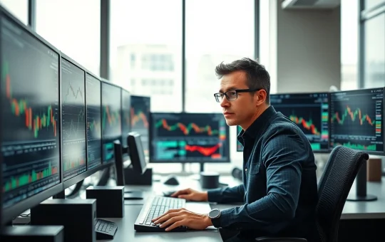 Financial analyst monitoring cryptocurrency market data and price charts for investment analysis