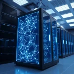 CryptoNewsInsights Network as a hub for on-chain AI agents, depicted by a futuristic server with neural network connections.