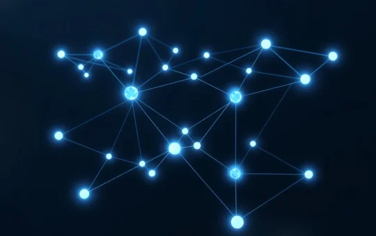 Blockchain network visualization showing CryptoNewsInsights Network transaction activity and connectivity patterns