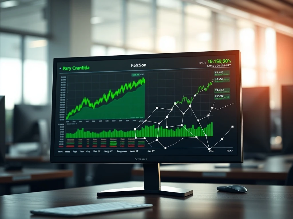 CryptoNewsInsights price analysis dashboard showing bullish technical indicators and blockchain transaction visualization