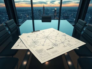 CryptoNewsInsights Strawmap blueprint document outlining the seven-phase blockchain upgrade roadmap on a conference table.