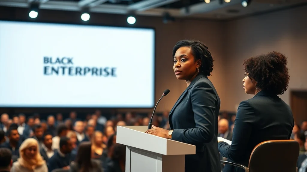 Danita M. Harris moderating a financial panel at the Black Enterprise Women of Power Summit.