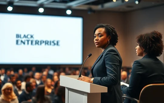 Danita M. Harris moderating a financial panel at the Black Enterprise Women of Power Summit.
