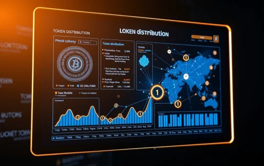 Digital interface showing Daymakers Token presale data and blockchain visualization