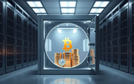 Digital asset treasury containing cryptocurrency and traditional assets in a secure vault.