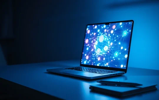 Analyst reviewing DOGEBALL presale tokenomics and blockchain data on a laptop screen.