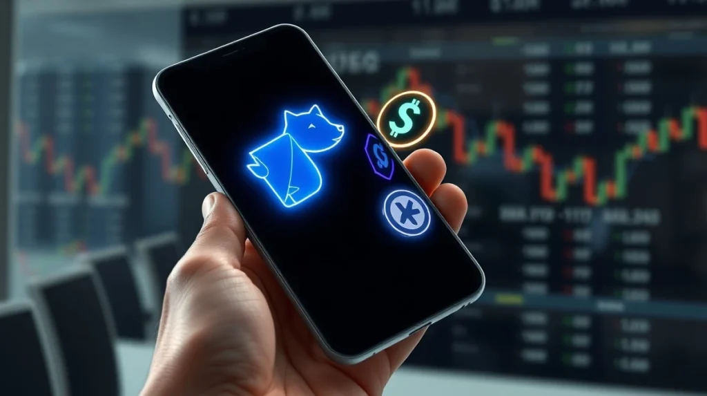 Smartphone displaying Dogecoin and Taurox cryptocurrency tokens amid market analysis in March 2026.