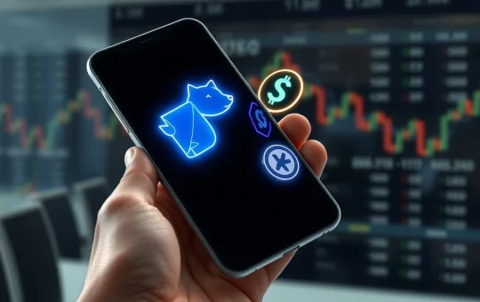 Smartphone displaying Dogecoin and Taurox cryptocurrency tokens amid market analysis in March 2026.