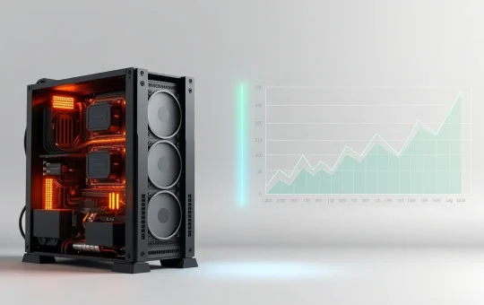 Comparison of cryptocurrency mining hardware and market growth charts representing Dogecoin and Taurox dynamics
