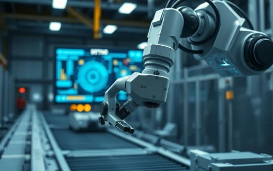 Industrial robotic arm in motion, representing the encoder chips market driving automation.