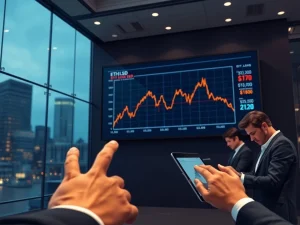 Financial analysts at JPMorgan or BlackRock reviewing Ethereum price crash data on trading floor screens.