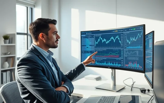 Financial analyst examines Ethereum network transaction data and price charts in professional office setting