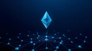 Ethereum blockchain network visualization showing interconnected nodes and staking dynamics