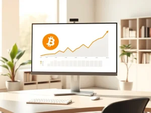 E*TRADE spot Bitcoin trading interface on a professional home office desk, signaling retail crypto access.