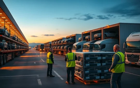 European automotive logistics hub handling electric vehicles and components for supply chain operations.