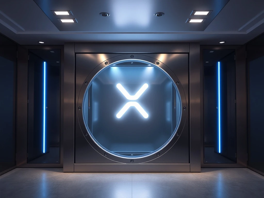 Secure digital vault holding the XRP logo, representing Evernorth's new XRP treasury from its SPAC merger.