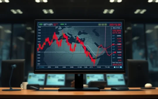 Breaking news image of crypto market crash triggered by Middle East geopolitical shock on trading terminal.