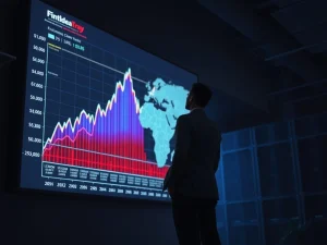 Breaking news on record Polymarket trading surge driven by Middle East geopolitical tensions and financial chart analysis.