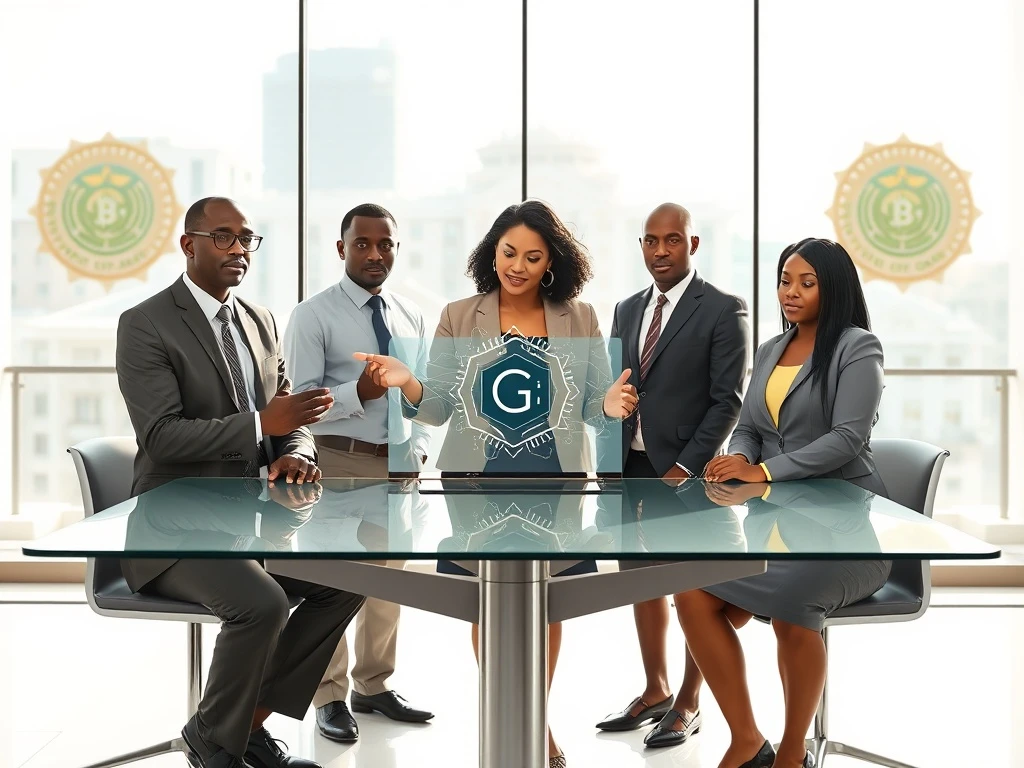 Professionals at the Bank of Ghana discuss the new cryptocurrency sandbox regulatory program launch.