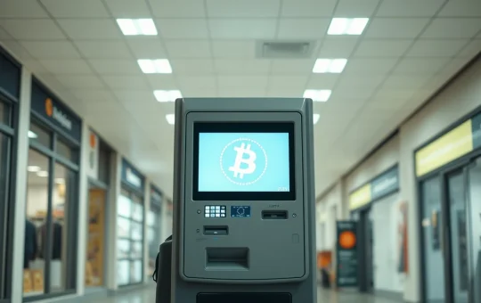 A cryptocurrency ATM kiosk in a retail setting, representing the network's recent contraction.