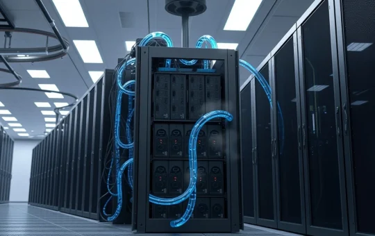 Data center server rack with liquid cooling for GPU deployment and AI infrastructure.