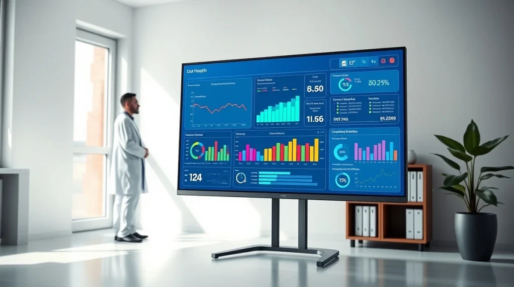 Healthcare analytics dashboard showing data visualization for medical decision support and operational efficiency.
