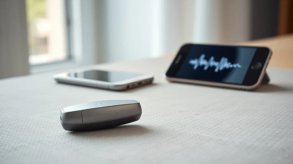 Modern hearing aid device representing the growing market driven by OTC access and AI technology.