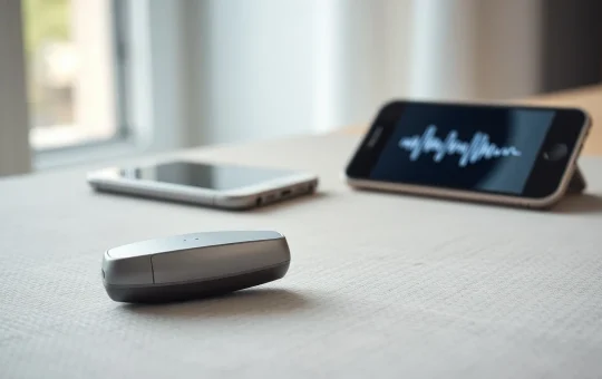 Modern hearing aid device representing the growing market driven by OTC access and AI technology.