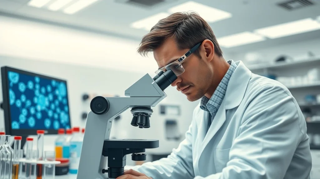 Scientist researching Hodgkin's lymphoma treatments in modern laboratory setting