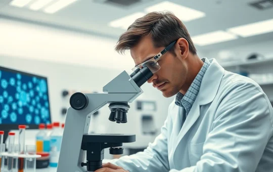 Scientist researching Hodgkin's lymphoma treatments in modern laboratory setting