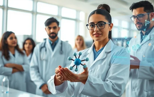 Medical researchers analyzing HR positive HER2 negative breast cancer treatment data in a modern laboratory