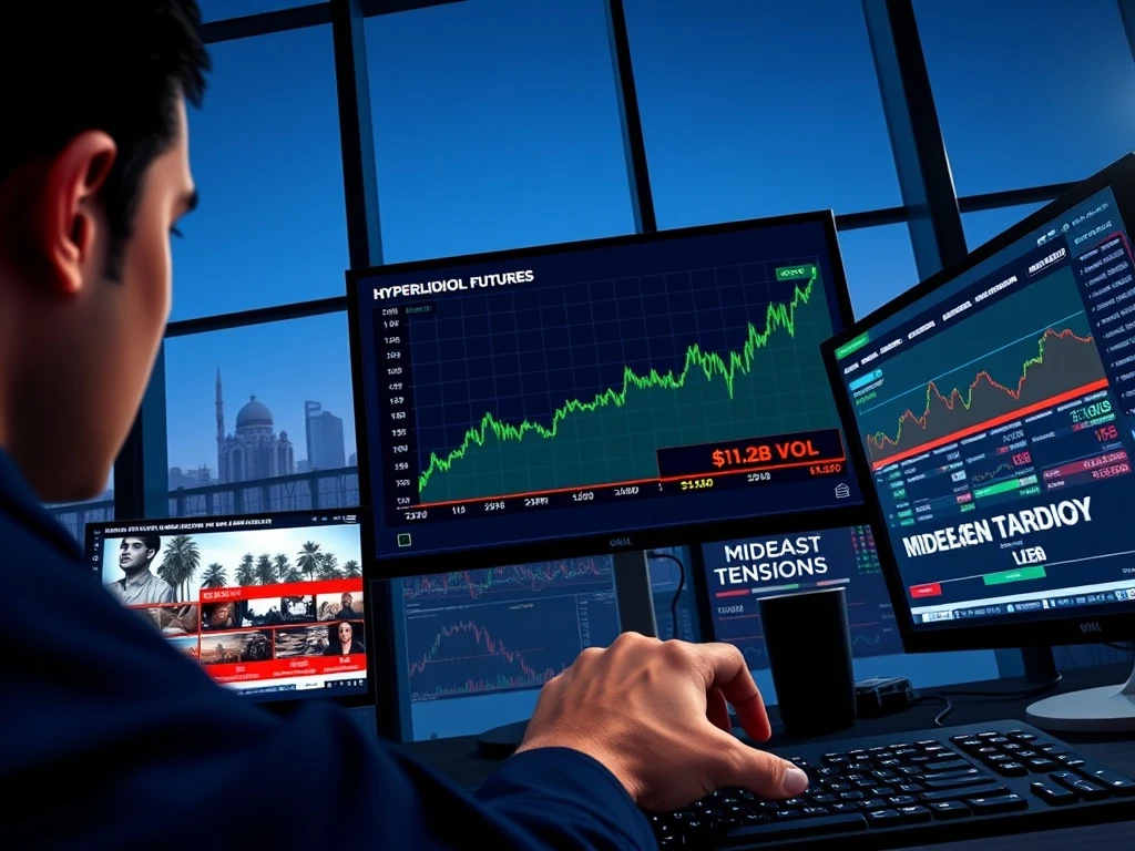 Hyperliquid oil futures trading data surges on screen amid Middle East conflict news.