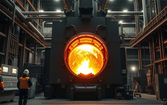 Modern industrial furnace in operation at a steel manufacturing plant, representing market growth.