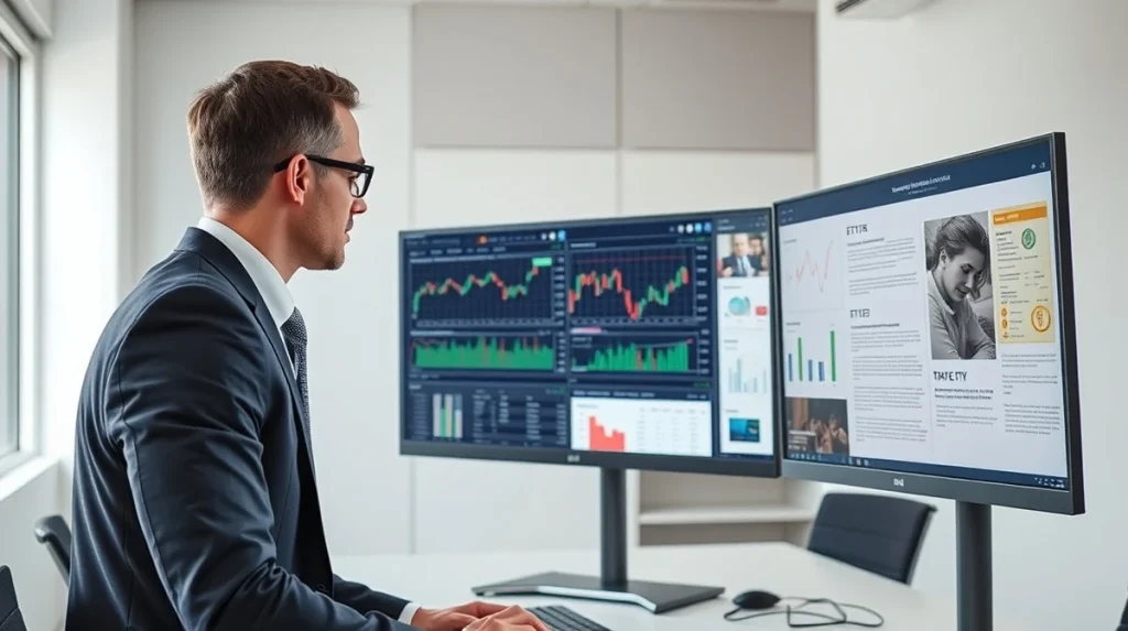 Financial analyst reviewing cryptocurrency market data and institutional investment trends in 2026