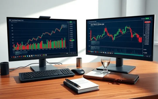 Financial trading desk analyzing cryptocurrency markets before regulatory Clarity Act implementation