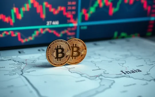 Bitcoin coin on a map of Iran representing cryptocurrency's reaction to geopolitical conflict noise and market analysis.