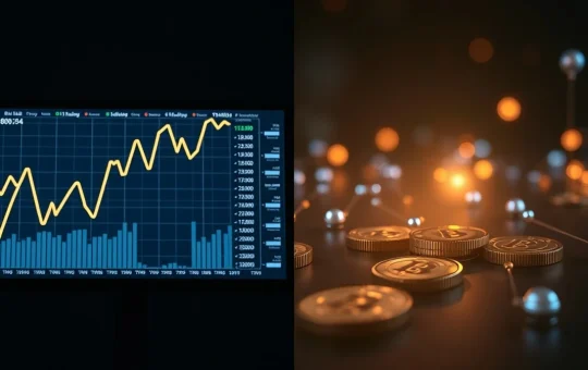 Analyst reviewing crypto presale tokenomics and DAG token performance charts.