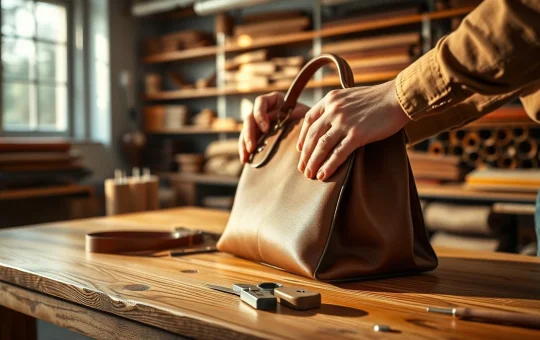 Artisan crafting leather goods in a workshop, representing the growing luxury leather market.