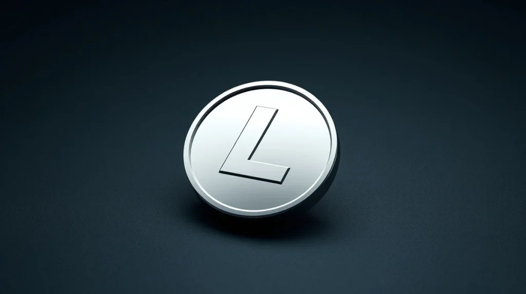 Litecoin logo on a trading desk representing market analysis and potential price movement.
