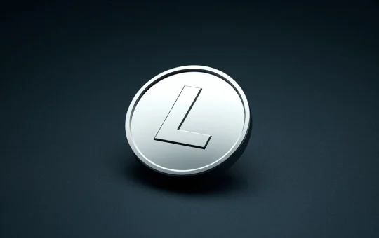 Litecoin logo on a trading desk representing market analysis and potential price movement.