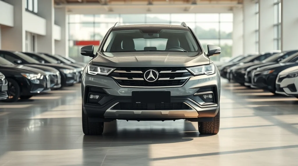 A modern SUV at a used car dealership in Malaysia, representing the growing market trends.