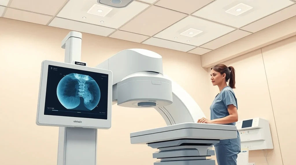 Modern mammography system used for breast cancer screening in clinical setting